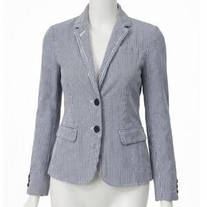 J Crew Schoolboy Blazer Cotton Seersucker Blue Size 2 Preppy Academia Nautical